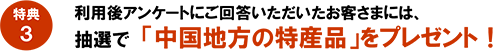 特典3:利用後アンケートにご回答いただいたお客さまには、抽選で「中国地方の特産品」をプレゼント！