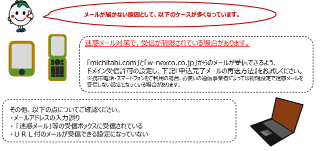 メールが届かない原因として、以下のケースが多くなっています。